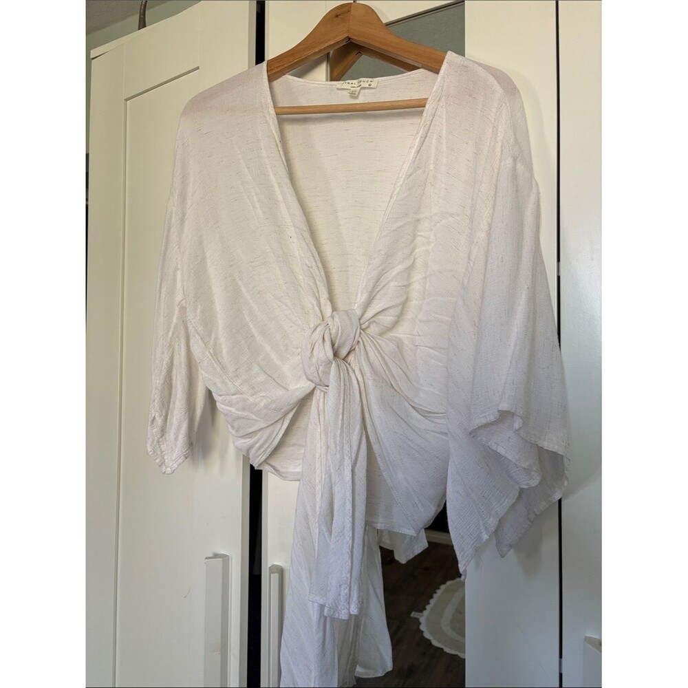 Final Touch White Tie-Front Crop Top Large